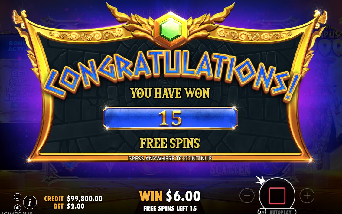 Free Spins round with Zeus Scatter and total multiplier