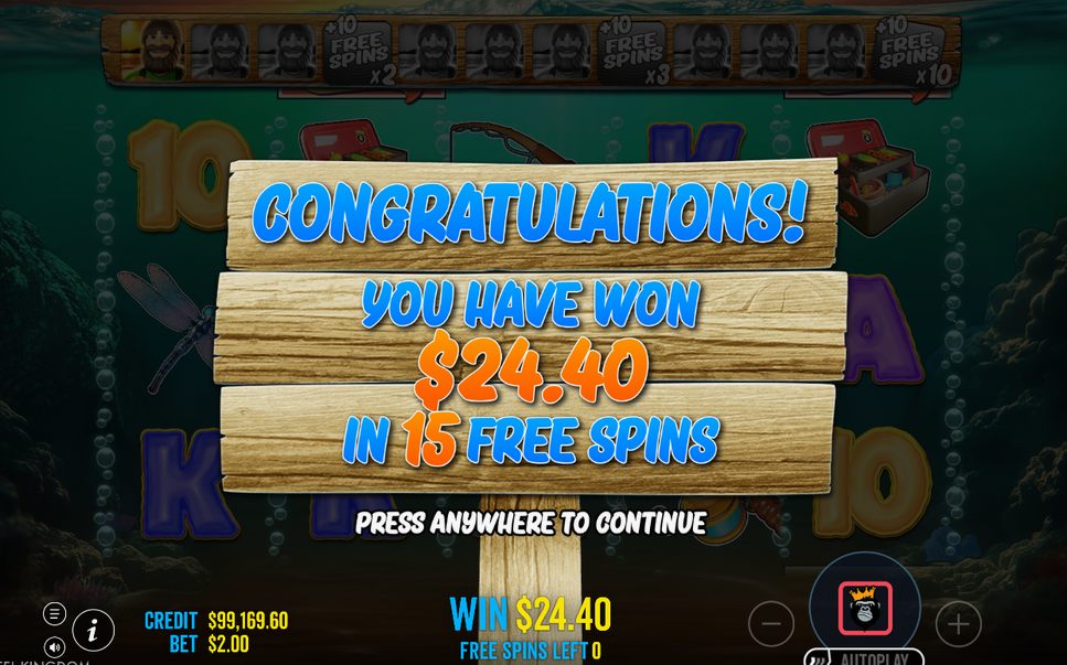 Win screen after WILD collects the visible MONEY FISH values